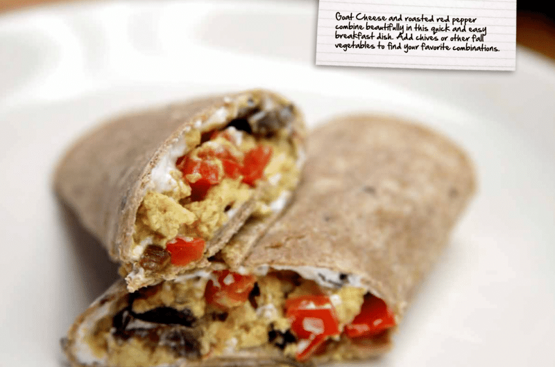 Breakfast Wrap with Goat Cheese, Red Pepper and Chives